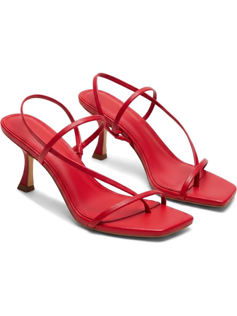 Women's Red Strappy Kitten Heels Sandals Square Open Toe Flip Flops Shoes